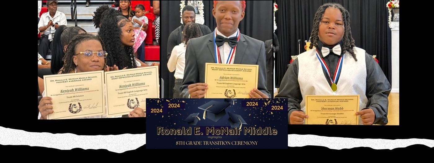 8th Grade students holding honor&#39;s awards