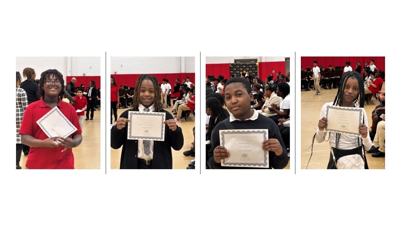 Students holding their honor&#39;s day certificates